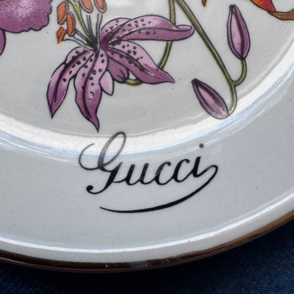 Vintage GUCCI Floral Logo Monogram Gold Trinket Dish Porcelain Tray plate - Picture 7 of 7